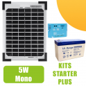 Kit panneau solaire mono 5W 12V avec régulateur 5A et batterie