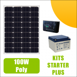 Kit panneau solaire 100W Poly 12V av régulateur 10A et batterie