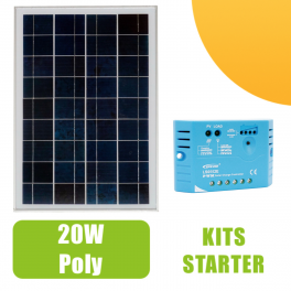 Kit panneau solaire 20W  Polycristallin 12V et régulateur 5A