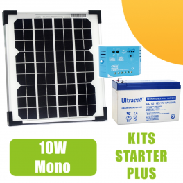 Kit panneau solaire mono 10W 12V avec régulateur 5A et batterie