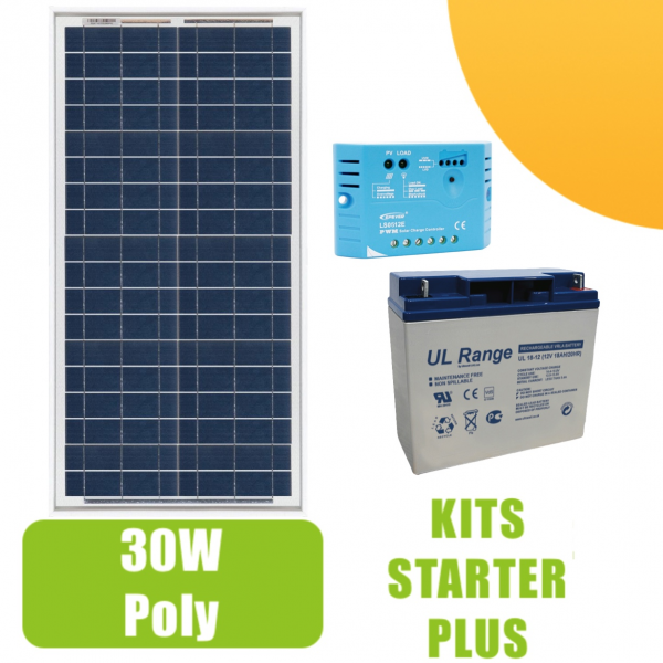 Kit panneau solaire 30W 12V avec régulateur 5A et batterie à 142