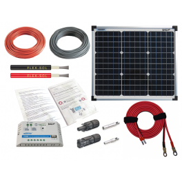 Kit panneau solaire photovoltaiïque monocristallin 30W / 12V avec régulateur de charge et accessoires de cablage
