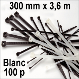 100 Colliers serrage. Serre-câbles attache-câbles Blanc 300 x 3,6 mm 